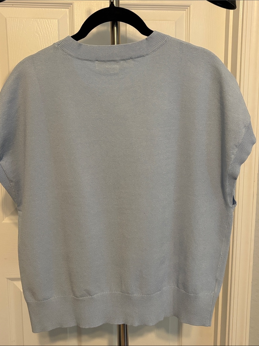 LOFT Light Blue Short Sleeve Crewneck Wedge Sweater - Picture 4 of 5